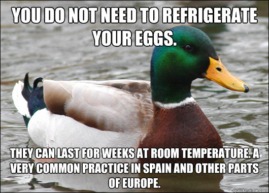 You do not need to refrigerate your eggs. They can last for weeks at room temperature. A very common practice in Spain and other parts of Europe.  Actual Advice Mallard