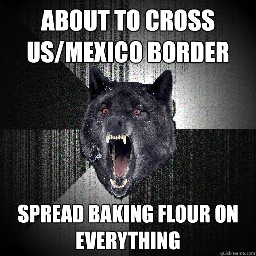 About to cross US/Mexico Border Spread baking flour on everything  Insanity Wolf