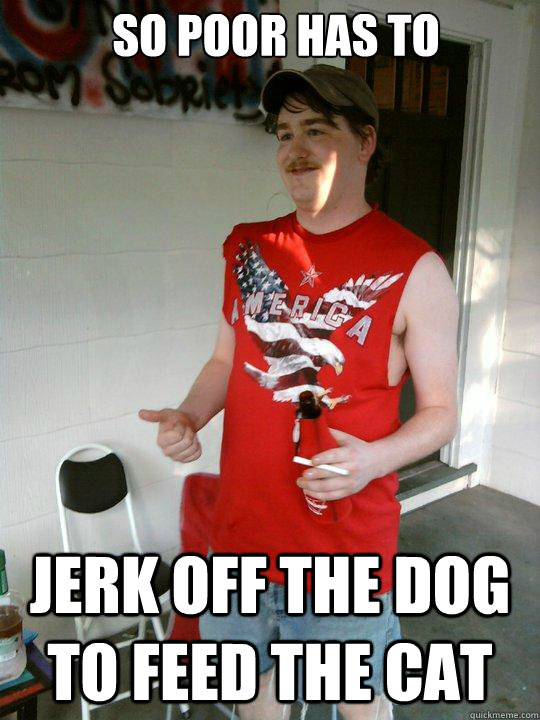 so poor has to jerk off the dog to feed the cat  Redneck Randal