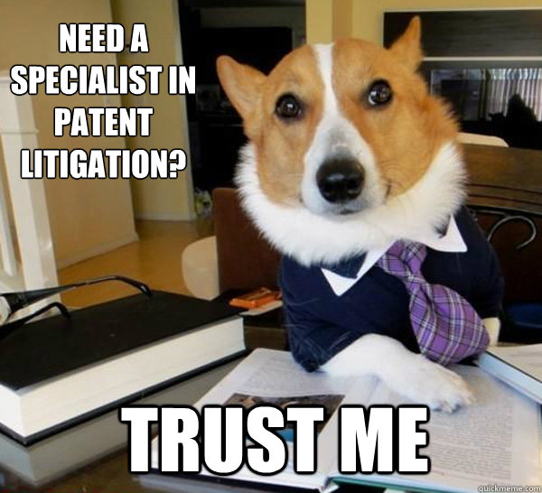 Need a specialist in patent litigation? Trust me - Need a specialist in patent litigation? Trust me  Lawyer Dog