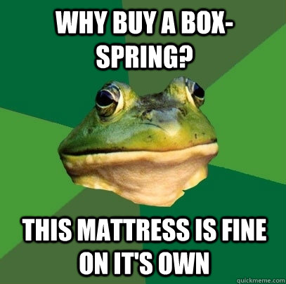 Why buy A Box-spring? This mattress is fine on it's own  Foul Bachelor Frog