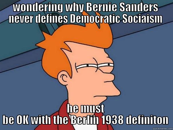 WONDERING WHY BERNIE SANDERS NEVER DEFINES DEMOCRATIC SOCIAISM HE MUST BE OK WITH THE BERLIN 1938 DEFINITON Futurama Fry