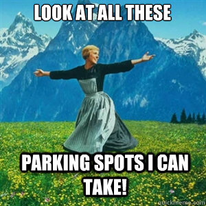 Look at all these parking spots i can take!  And look at all the fucks I give