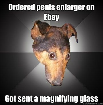 Ordered penis enlarger on Ebay Got sent a magnifying glass  Depression Dog