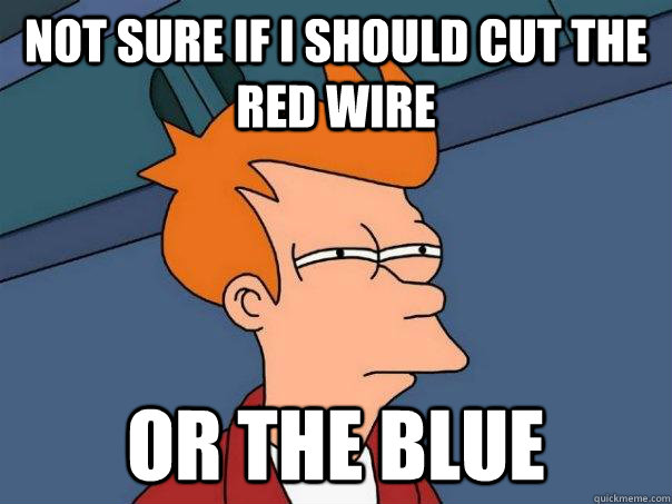 not sure if i should cut the red wire or the blue - not sure if i should cut the red wire or the blue  Futurama Fry