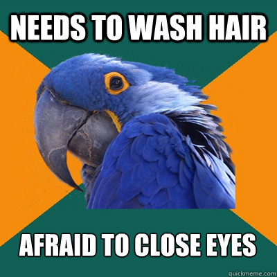 needs to wash hair Afraid to close eyes   Paranoid Parrot