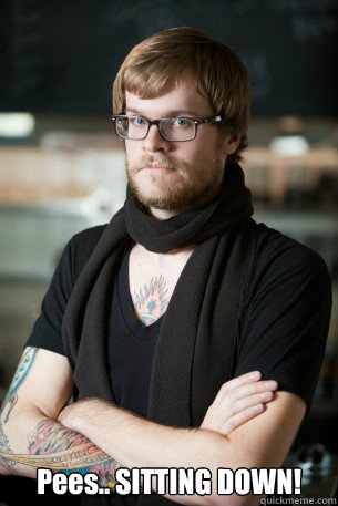  Pees.. SITTING DOWN!  Hipster Barista