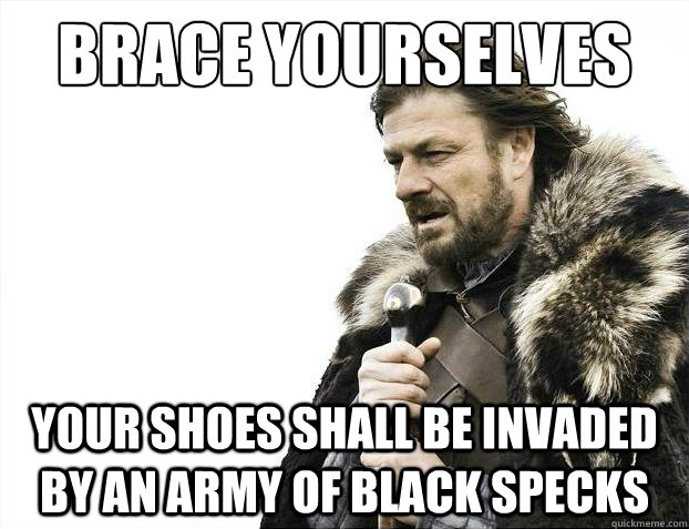 Brace yourselves your shoes shall be invaded by an army of black specks  Brace Yourselves - Borimir