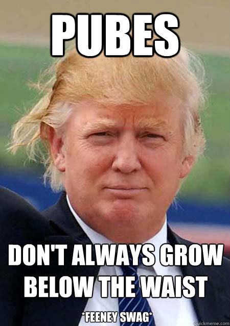 pubes don't always grow below the waist *Feeney swag* - pubes don't always grow below the waist *Feeney swag*  Donald Trump Feeney Swag Meme