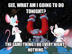Gee, what am i going to do tonight? The same thing i do every night...
nothing.  Pinky and the Brain