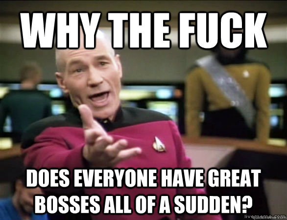 WHY THE FUCK DOES EVERYONE HAVE GREAT BOSSES ALL OF A SUDDEN?  Annoyed Picard HD