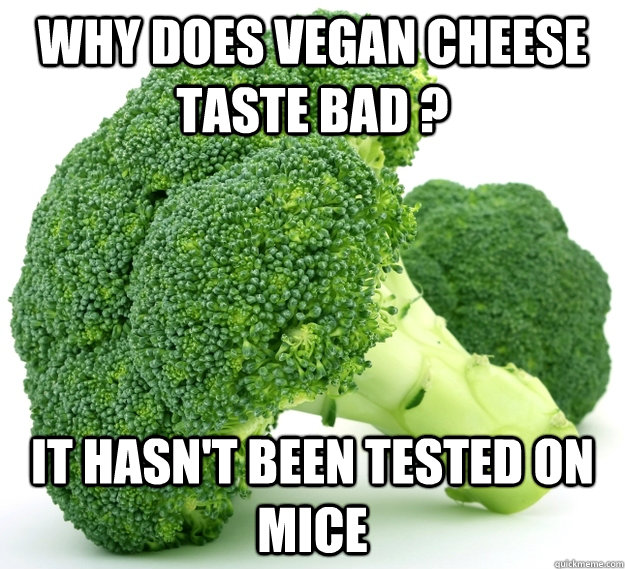Why does vegan cheese taste bad ? it hasn't been tested on mice  