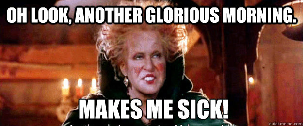 Oh look, another glorious morning.  Makes me SICK! 
 - Oh look, another glorious morning.  Makes me SICK! 
  hocus pocus