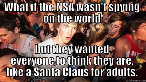 WHAT IF THE NSA WASN'T SPYING ON THE WORLD BUT THEY WANTED EVERYONE TO THINK THEY ARE, LIKE A SANTA CLAUS FOR ADULTS. Sudden Clarity Clarence