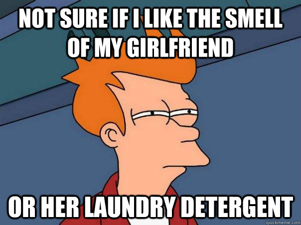 Not sure if I like the smell of my girlfriend or her laundry detergent - Not sure if I like the smell of my girlfriend or her laundry detergent  Futurama Fry