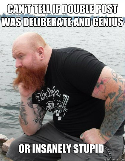 can't tell if double post was deliberate and genius or insanely stupid  