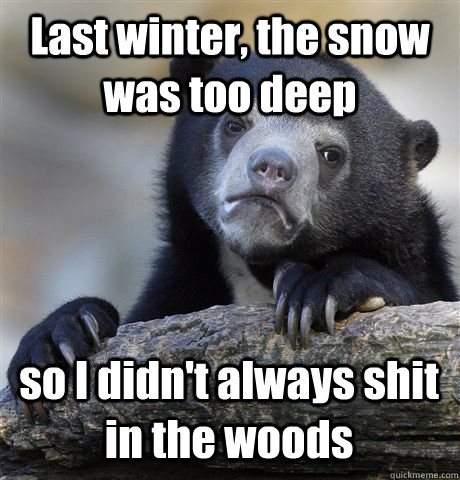 Last winter, the snow was too deep so I didn't always shit in the woods  Confession Bear