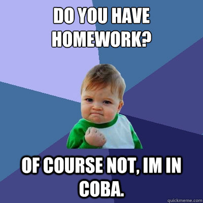 do you have homework? Of course not, Im in COBA.  Success Kid