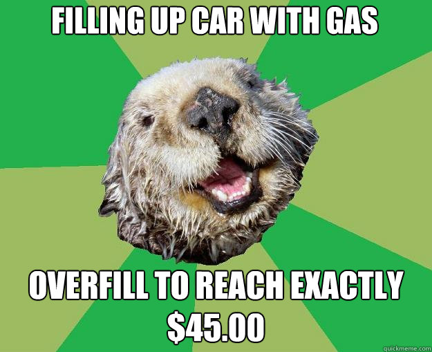 Filling up car with gas Overfill to reach exactly $45.00  OCD Otter