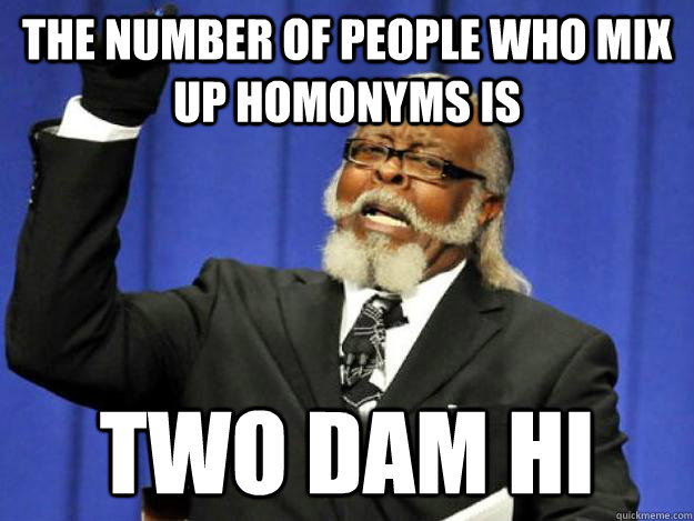 the number of people who mix up homonyms is two dam hi  Toodamnhigh