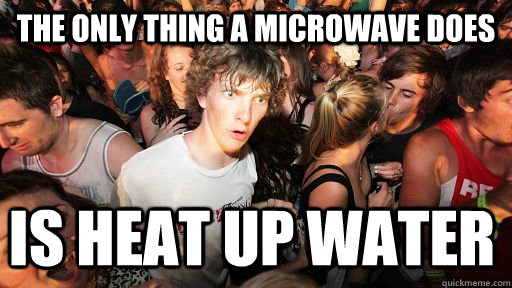 The only thing a microwave does is heat up water  Sudden Clarity Clarence