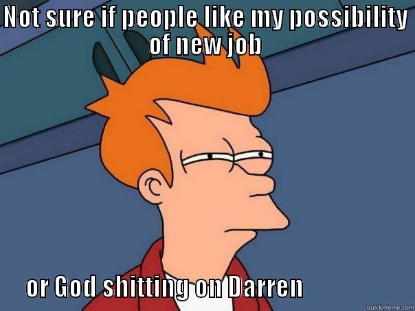 NOT SURE IF PEOPLE LIKE MY POSSIBILITY OF NEW JOB                          OR GOD SHITTING ON DARREN                       Futurama Fry