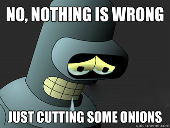 No, nothing is wrong  Just cutting some onions    