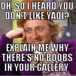 OH, SO I HEARD YOU DON'T LIKE YAOI? EXPLAIN ME WHY THERE'S NO BOOBS IN YOUR GALLERY  Creepy Wonka