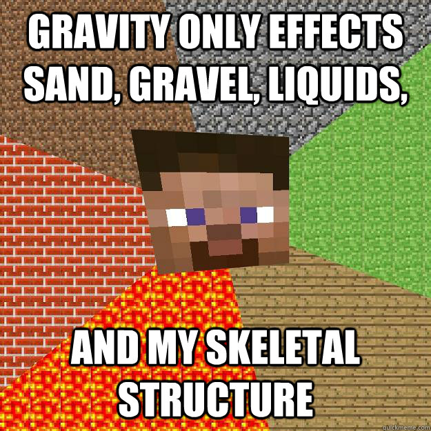 Gravity only effects sand, gravel, liquids, and my skeletal structure - Gravity only effects sand, gravel, liquids, and my skeletal structure  Minecraft