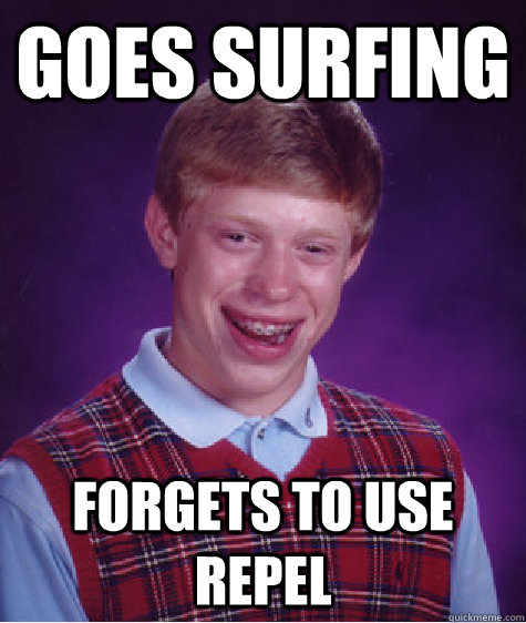 Goes surfing forgets to use repel  Bad Luck Brian