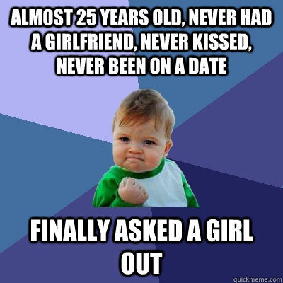 Almost 25 years old, never had a girlfriend, never kissed, never been on a date Finally asked a girl out - Almost 25 years old, never had a girlfriend, never kissed, never been on a date Finally asked a girl out  Success Kid