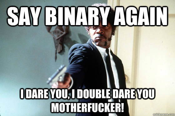 Say binary again i dare you, i double dare you motherfucker!  I Double Dare You