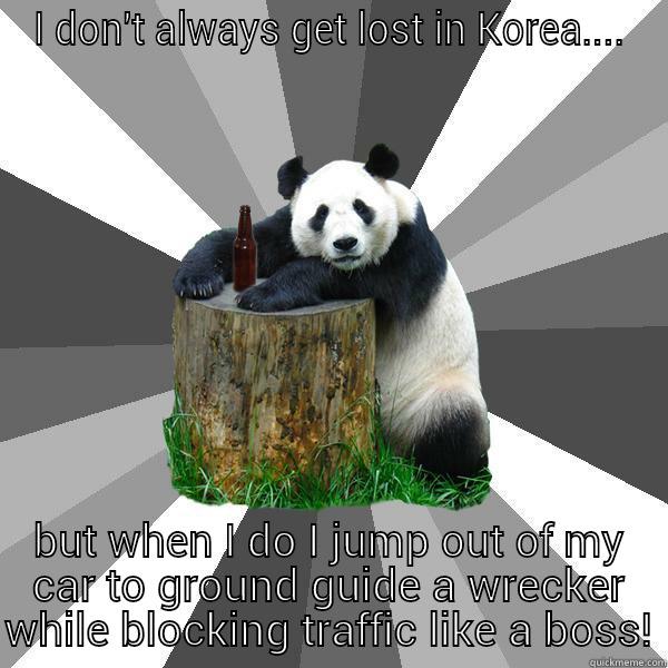 I DON'T ALWAYS GET LOST IN KOREA.... BUT WHEN I DO I JUMP OUT OF MY CAR TO GROUND GUIDE A WRECKER WHILE BLOCKING TRAFFIC LIKE A BOSS! Pickup-Line Panda