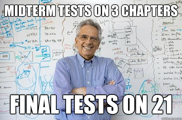 Midterm tests on 3 chapters final tests on 21 - Midterm tests on 3 chapters final tests on 21  Engineering Professor