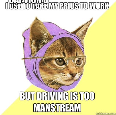 I use to take my prius to work but driving is too manstream Caption 3 goes here  Hipster Kitty