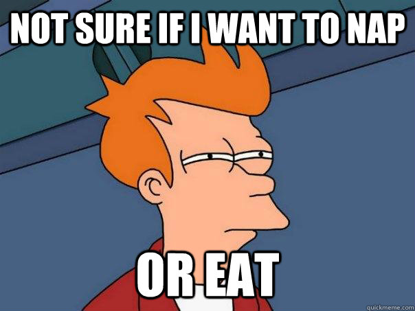 Not sure if i want to nap Or eat  Futurama Fry