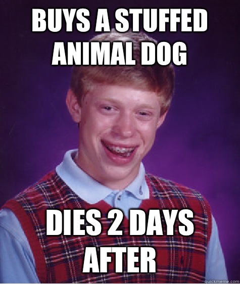 Buys a stuffed animal dog Dies 2 days after  Bad Luck Brian