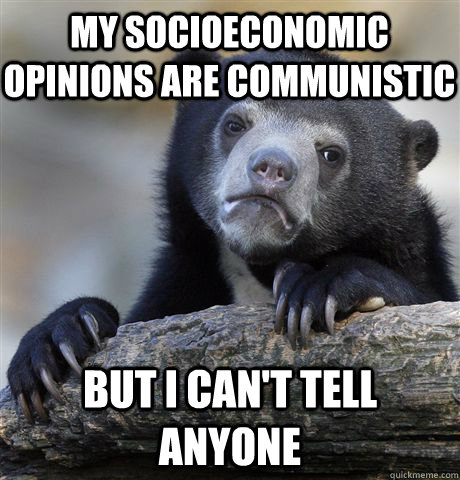 My socioeconomic opinions are communistic But I can't tell anyone  Confession Bear
