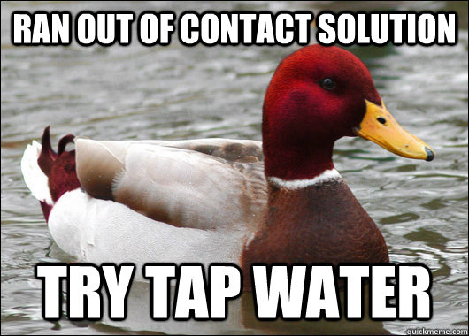 Ran out of contact solution try tap water  Malicious Advice Mallard