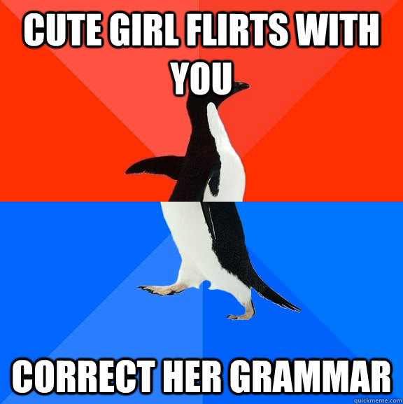 Cute girl flirts with you correct her grammar  Socially Awesome Awkward Penguin