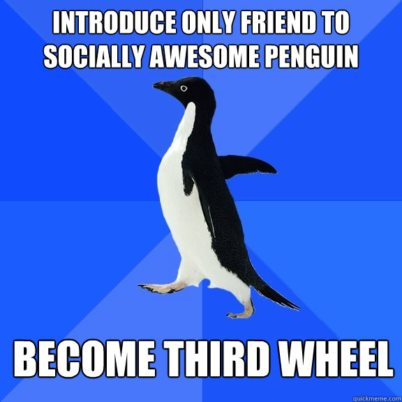 Introduce only friend to socially awesome penguin become third wheel  Socially Awkward Penguin