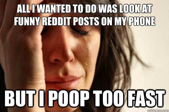 All I wanted to do was look at funny reddit posts on my phone but i poop too fast  First World Problems