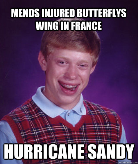 mends injured butterflys wing in france hurricane sandy  Bad Luck Brian