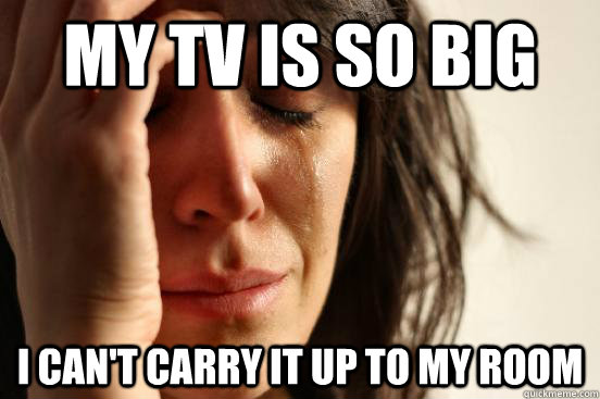 My tv is so big I can't carry it up to my room  First World Problems