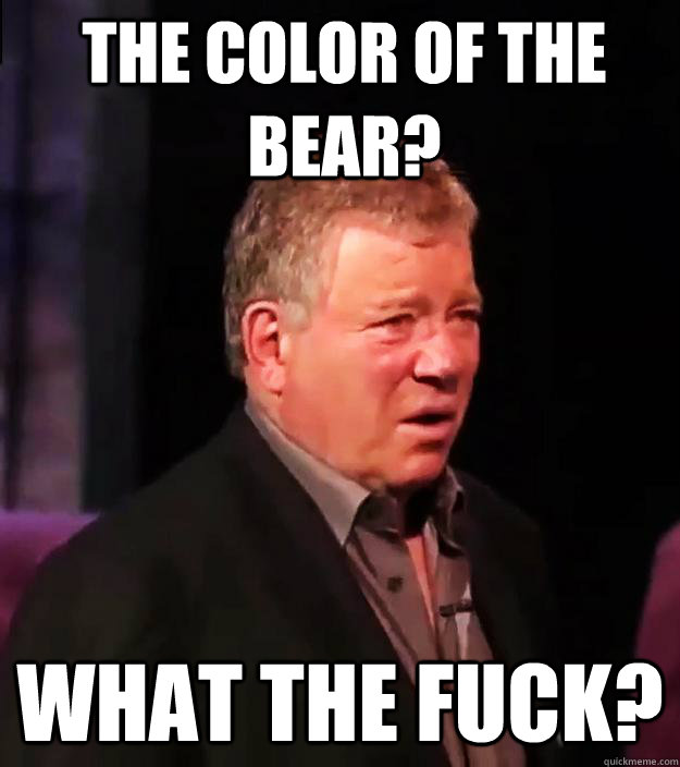 The color of the bear? What the fuck?  