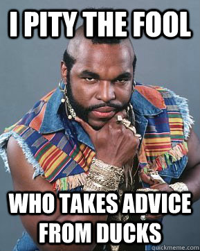 i pity the fool who takes advice from ducks  Mr T