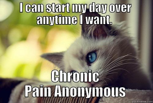 I CAN START MY DAY OVER ANYTIME I WANT.  CHRONIC PAIN ANONYMOUS First World Problems Cat