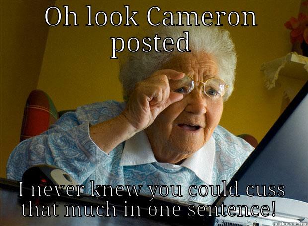 OH LOOK CAMERON POSTED I NEVER KNEW YOU COULD CUSS THAT MUCH IN ONE SENTENCE!  Grandma finds the Internet