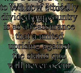 WHAT IF I TOLD YOU THAT THE MISS USA PAGEANT WAS A STAGED EVENT TO TEST HOW ETHICALLY DIVIDED OUR COUNTRY IS AS A REASSURANCE THAT A UNITED UPRISING AGAINST THE STATUS QUO WILL NEVER OCCUR Matrix Morpheus