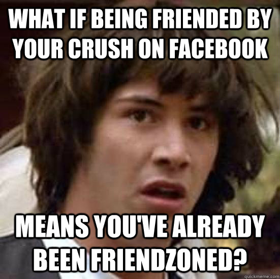 what if being friended by your crush on facebook means you've already been friendzoned? - what if being friended by your crush on facebook means you've already been friendzoned?  conspiracy keanu